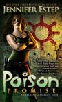 „Jennifer Estep. Poison Promise. An Elemental Assassin Book.“ Frau mit verschränkten Armen vor grafischem Hintergrund.
