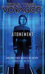 Oben steht "Star Trek Voyager", darunter "Atonement". Eine Figur in Uniform vor einem futuristischen, blauen Hintergrund.