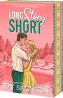 Text: "Long Story Short", "Kat Singleton". Illustration eines Paares in inniger Umarmung vor einer Gartenkulisse.
