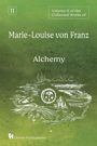 "Volume 11 of the Collected Works of Marie-Louise von Franz. Alchemy." Grüner Hintergrund, weiße alchemistische Symbole.