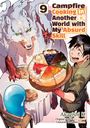 „Campfire Cooking in Another World with My Absurd Skill“, Ausgabe 9. Illustration: Junge, Wolf und Kuchen.