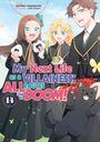 "My Next Life as a Villainess: All Routes Lead to Doom!" Drei fröhliche Figuren in Schuluniformen, ein Hund mit Tomaten.