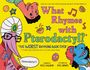 "What Rhymes with Pterodactyl?" Bunte Illustration mit lustigen, stilisierten Figuren. Lustige und verspielte Gestaltung.