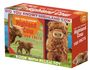 "Did you know? Highland Cow Fun Facts" und "Book with Plush Toy" auf einer Verpackung mit Bild eines flauschigen Spielzeugs.