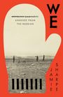 WE, JAMIE SHARPE, ANNEXED FROM THE RUSSIAN. Graues Foto von Menschen in Landschaft, roter Hintergrund. Illustration.