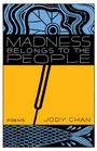 "Madness Belongs to the People", "Poems", "Jody Chan". Kunstwerk mit abstrakten Formen, Blau und Gelb.