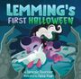 „LEMMING'S FIRST HALLOWEEN“, Illustration von zwei erschrockenen Lemmingen vor einem gruseligen Hintergrund.