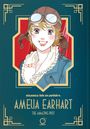 Manga Biographies: Amelia Earhart – The Amazing Pilot. Illustration einer lächelnden Frau mit Pilotenmütze und Fliegerbrille.