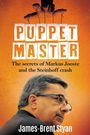 "PUPPET MASTER" in großen Buchstaben, darunter der Untertitel über Markus Jooste. Ein Mann ist mit Marionettenfäden dargestellt.
