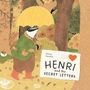 „Henri and the Secret Letters“ von Fanny Ducassé. Ein Dachs mit gelbem Regenschirm in einem herbstlichen Wald.