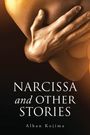 "Narcissa and Other Stories" von Alban Kojima. Ein Teil eines Körpers in warmem Licht, Hände umarmen den Rücken.