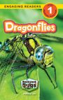 Text: "Dragonflies", "Engaging Readers", "Level 1", "Reading Together", "Backyard Bugs", "Ashley Lee". Naheaufnahme einer Libelle.