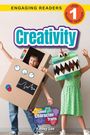 "Creativity", Engaging Readers, Level 1. Zwei Kinder in fantasievollen Kostümen, eines aus Karton, strahlen Freude aus.