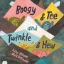 „Boogy & Tee and Twinkle & Hew“. Bunte Fahnen und stilisierte Gesichter in einer verspielten Illustration.