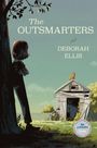 "The Outsmarters" von Deborah Ellis. Illustration: Ein Kind lehnt an einem Baum, schaut zu einer alten Hütte mit Katze auf dem Dach.