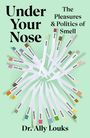 Text: "Under Your Nose" und "The Pleasures & Politics of Smell" von Dr. Ally Louks. Bild von Teststreifen mit Geruchsbezeichnungen.