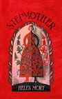 „Stepmother“ oben, „Helen Mort“ unten. Illustration mit rot-schwarzem Muster, zeigt eine stilisierte Frau in Symmetrie.
