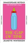 "The Gap of Time" von Jeanette Winterson. Illustration: blaue Babyflasche auf pinkem Hintergrund.