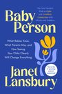 Der Text beschreibt Elternrat: "Baby Person", "Janet Lansbury", Gelbe Blume und blaue Vase auf blauem Hintergrund.