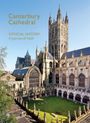 "Canterbury Cathedral, Official History, A Journey of Faith" in goldener Schrift; gotische Kathedrale in hellem Sonnenlicht.
