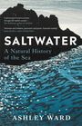 Texte: "Saltwater: A Natural History of the Sea", "Ashley Ward". Illustration von Wellen vor einer dunklen Felsküste.