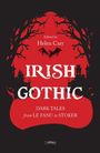 „Irish Gothic“ von Helen Carr. Eine Fledermaus, Bäume und ein schlossartige Silhouette in rot-schwarz.