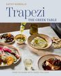 "Trapezi: The Greek Table von Kathy Kordalis. Essen auf einem Tisch: Oliven, Brot, Käse und ein Glas Wein."