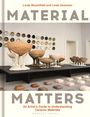 Text oben: "Linda Bloomfield and Linda Swanson MATERIAL".  
Text unten: "MATTERS An Artist’s Guide to Understanding Ceramic Materials HERBERT PRESS".  
Vasen und Teller auf Regalen.