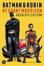 BATMAN & ROBIN BY GRANT MORRISON ABSOLUTE EDITION. Illustration von Batman und Robin vor gelbem Hintergrund und Motorrad.