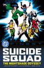 „Suicide Squad: The Nightshade Odyssey“ steht unten, darüber fliegen Comic-Helden in actiongeladenen Posen.