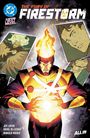 Oben: "The Fury of Firestorm", darunter Porträt eines Superhelden mit flammendem Kopf. Logos und drei kleinere Zeichnungen.