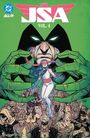 „JSA VOL. 4“, Logo oben. Illustration: Eine Figur in Weiß vor grünem Hintergrund, umgeben von großen Händen. Darunter Helden.