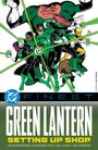 "DC's FINEST GREEN LANTERN SETTING UP SHOP" steht unten. Superhelden mit grünen Kostümen und Ringen posieren dynamisch.