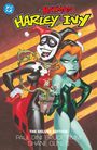 „BATMAN HARLEY and IVY“ in bunten Buchstaben, darunter sind zwei Figuren: eine fröhliche in rotem Jester-Anzug, die andere ist grimmig mit grüner Haut.