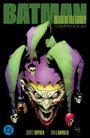 "BATMAN DEATH OF THE FAMILY COMPENDIUM" in großen Buchstaben. Ein bedrohliches Joker-Gesicht mit Narrenkappe und Schädeln.
