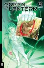 "ABSOLUTE GREEN LANTERN" oben. Ein Charakter in grünem Glanz hält ein Foto, darin ein rot eingekreistes Portrait.