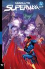 „ABSOLUTE SUPERMAN“ und „ALL IN“ im oberen Bereich. Superman fliegt vor einer riesigen, ominösen Kreatur. Comic-Illustration.