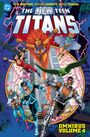"The New Teen Titans" oben, "Omnibus Volume 4" unten, Helden in actionreichen Posen vor heller Stadt, bunte Blitze im Hintergrund.