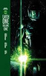 „Green Lantern: Earth One Volume One.“ Ein Astronaut in einem leuchtenden, energiegeladenen Anzug, im Weltraum.