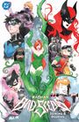 "BATMAN BAD SEEDS" und "Sowing & Reaping" in großer Schrift. Verschiedene Superhelden und Schurken in lebhaften Farben, umgeben von Pflanzen.