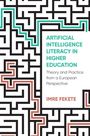 "ARTIFICIAL INTELLIGENCE LITERACY IN HIGHER EDUCATION" steht neben einem schwarzen Labyrinth mit bunten Farblinien.
