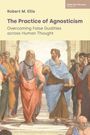 Buchtitel: "The Practice of Agnosticism". Philosophen in antiker Kleidung diskutieren in einem großen Raum.