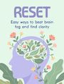 „RESET. Easy ways to beat brain fog and find clarity.“ Lila Profil mit Blumen und Blättern.