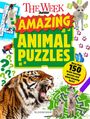 Text: „The Week Junior“, „Amazing Animal Puzzles“, „More than 150 brain-teasing puzzles and mind-blowing facts!“.  
Illustration mit Tieren wie Pinguin, Tiger und Fennek.