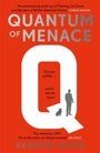 Cover eines Buches: "Quantum of Menace". "Q is out of MI6 and in over his head". Autor: Vaseem Khan. Silhouette von Mann und Katze.