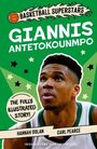 Titel: "Basketball Superstars: Giannis Antetokounmpo". Illustration eines Basketballspielers mit Sternen.