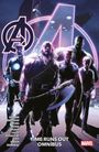 "Avengers: Time Runs Out Omnibus." Helden in futuristischer Kleidung vor großem Avengers-Logo. Unten diverse Künstlernamen.