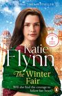 "The Sunday Times Bestseller", "Katie Flynn", "The Winter Fair", "Loved by over 4 million readers". Frau vor Jahrmarkt im Schnee.