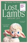 "Lost Lambs" von Madeline Cash. Grüner Hintergrund, rosa Rand, Figur eines lächelnden Lämmchens mit großen blauen Augen.