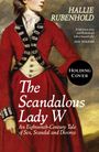 Blauer Hintergrund mit dem Text: "The Scandalous Lady W", "Hallie Rubenhold", "Cover to be revealed" und ein Doubleday-Logo.